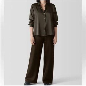 Eileen Fisher NWT Brown Viscose Wool Knit Wide Leg Luxe Trouser Pant Women’s XL
